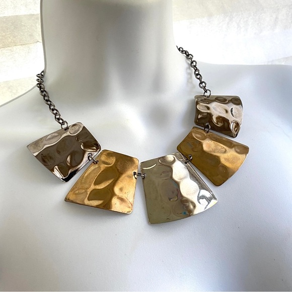 Hammered Mixed Metals Gunmetal Chain Statement Necklace - Picture 1 of 5